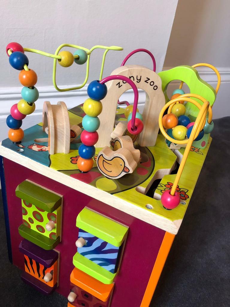 zany zoo wooden activity cube